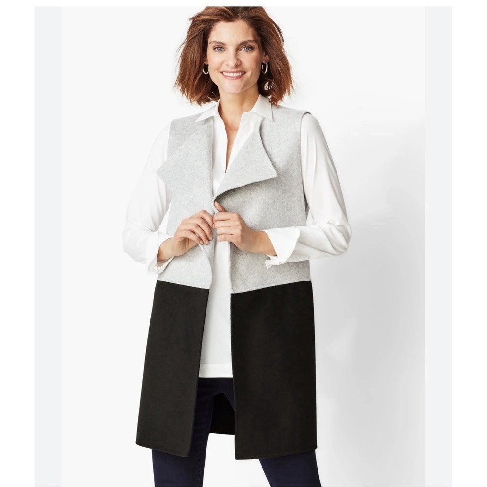Talbots Colorblock Wool Blend Open‎ Front Long Vest Coat Jacket Size 1X